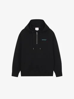 ESSENTIAL BASIC SMALL LOGO OVER FIT HALF ZIP HOODIE