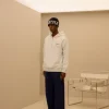 ESSENTIAL BASIC SMALL LOGO OVER FIT HALF ZIP HOODIE