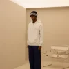 ESSENTIAL BASIC SMALL LOGO OVER FIT HALF ZIP HOODIE