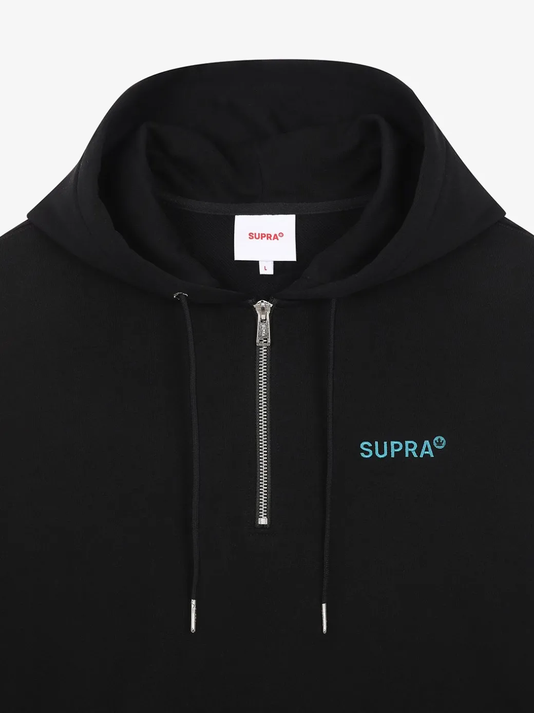ESSENTIAL BASIC SMALL LOGO OVER FIT HALF ZIP HOODIE