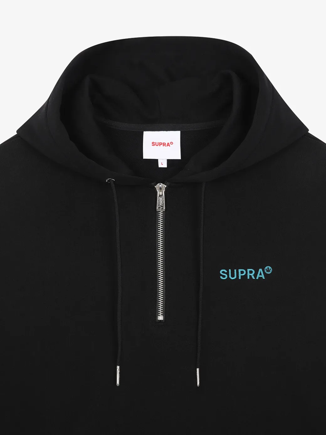 ESSENTIAL BASIC SMALL LOGO OVER FIT HALF ZIP HOODIE