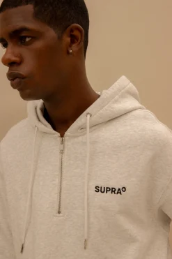 ESSENTIAL BASIC SMALL LOGO OVER FIT HALF ZIP HOODIE
